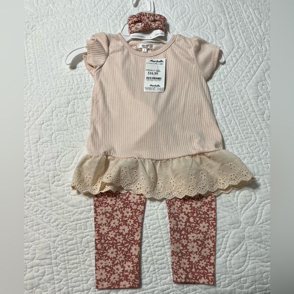 Tahari Pink Pant Set with headband size 4